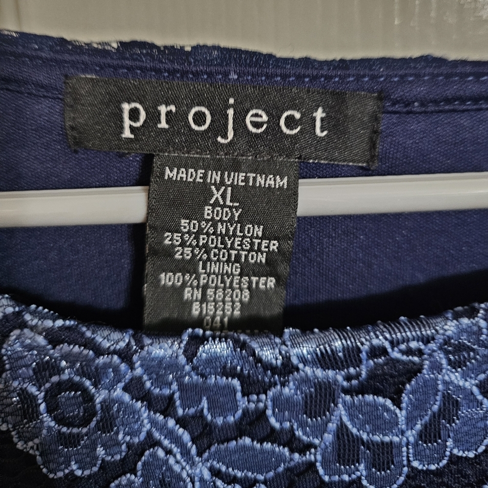 Project Women XL Blouse Navy Blue Floral Lace Long Sleeve Top Statement Coquette - Picture 4 of 6